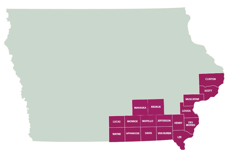 map of Iowa counties Milestones serves