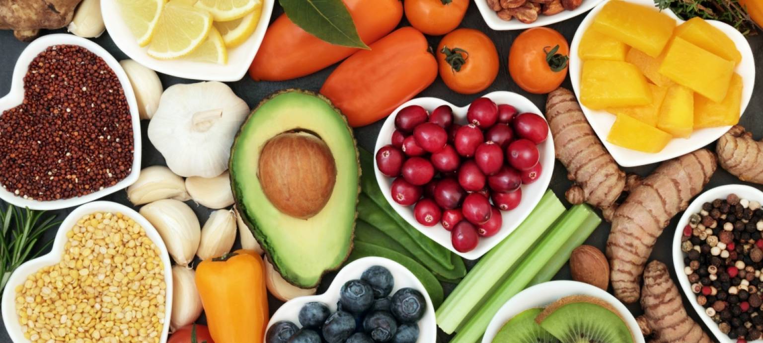 colorful fruit in heart bowls